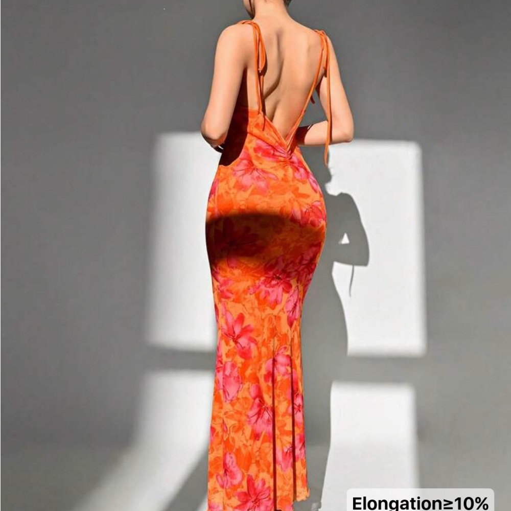 SHEIN Backless Floral Dress in Orange and Pink